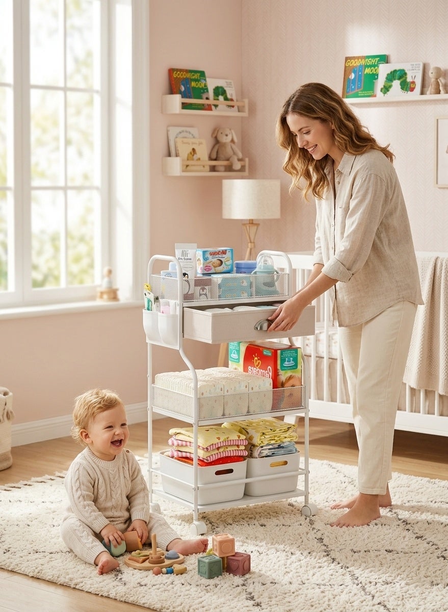 WALALLA Heavy Duty Hanging Diaper Organizer for Crib & Changing Table - Reinforced Nursery Storage Caddy with Large Capacity, Multi-Pocket Bedside Organizer for Wipes, Toys & Essentials