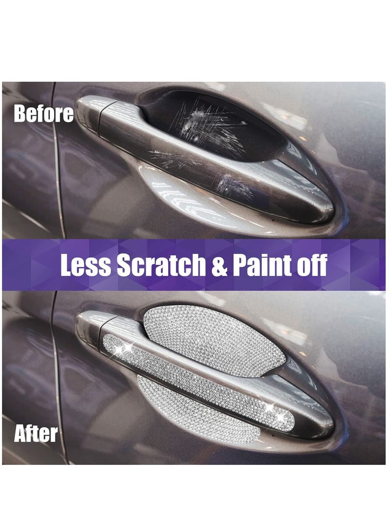 KASTWAVE Universal Car Door Handle Reflective Trim Scratch-Resistant Stickers, Car Door Handle Protector with Bling Rhinestone, Crystal Rhinestone Car Rear View Mirror Safety Auto Protection Cover Trim - Image 2