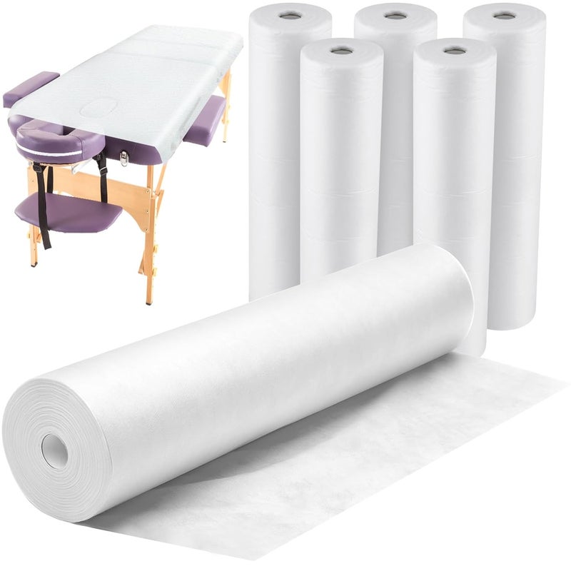 Tudomro Tudomro 6 Roll Disposable Non Woven Bed Sheets 24 x 71 Inch Massage Table Paper Covers Non Woven Fabric Massage Bed Sheets Waterproof Spa Breathable Bed Cover for Beauty Salon, Hotels (White) 