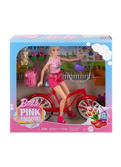 Barbie Doll Set With Bicycle, Clothes, & Accessories, Pink Passport Holland Adventures, Includes Blonde Doll & Travel Pieces  - Image 1