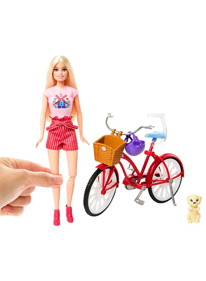 Barbie Doll Set With Bicycle, Clothes, & Accessories, Pink Passport Holland Adventures, Includes Blonde Doll & Travel Pieces - Image 3