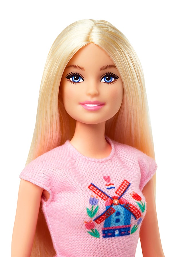 Barbie Doll Set With Bicycle, Clothes, & Accessories, Pink Passport Holland Adventures, Includes Blonde Doll & Travel Pieces - Image 4