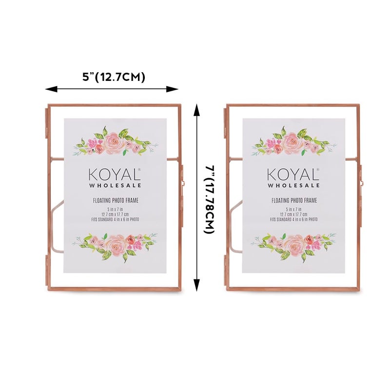 Koyal Wholesale Pressed Glass Floating Photo Frames 5 x 7 Frame Rose Gold 8Pack with Stands Use Horizontal or Vertical - Image 3