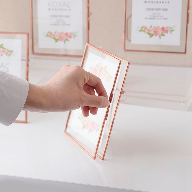 Koyal Wholesale Pressed Glass Floating Photo Frames 5 x 7 Frame Rose Gold 8Pack with Stands Use Horizontal or Vertical - Image 2