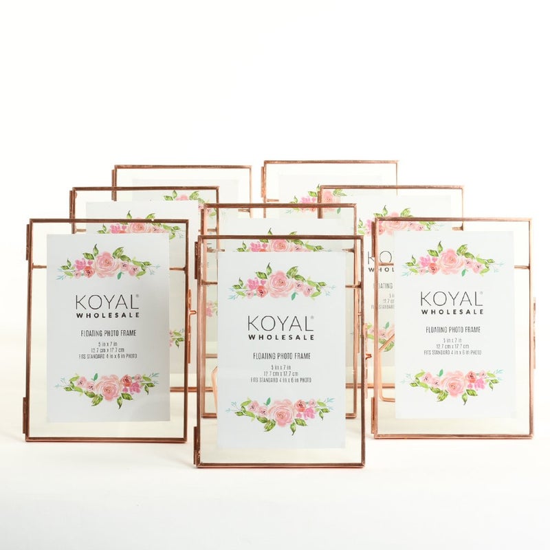 Koyal Wholesale Pressed Glass Floating Photo Frames 5 x 7 Frame Rose Gold 8Pack with Stands Use Horizontal or Vertical - Image 1
