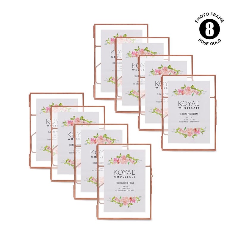 Koyal Wholesale Pressed Glass Floating Photo Frames 5 x 7 Frame Rose Gold 8Pack with Stands Use Horizontal or Vertical - Image 5