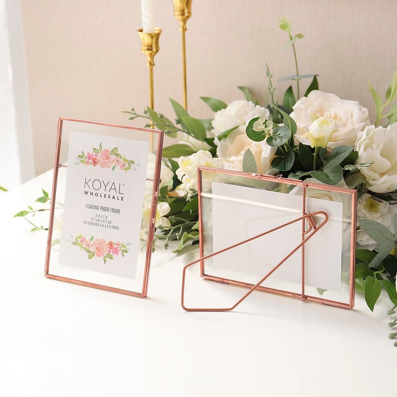 Koyal Wholesale Pressed Glass Floating Photo Frames 5 x 7 Frame Rose Gold 8Pack with Stands Use Horizontal or Vertical - Image 4