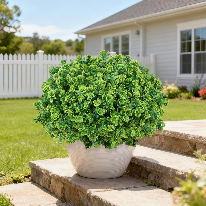 Ivydale Artificial Fake Outdoor Plants for Spring Summer Decoration, 12 Bundles Fake Plastic Roses UV Resistant Look Real Faux Plants for Planter Outside Front Door Porch Patio Balcony Garden Indoor Yard Urn - Image 2