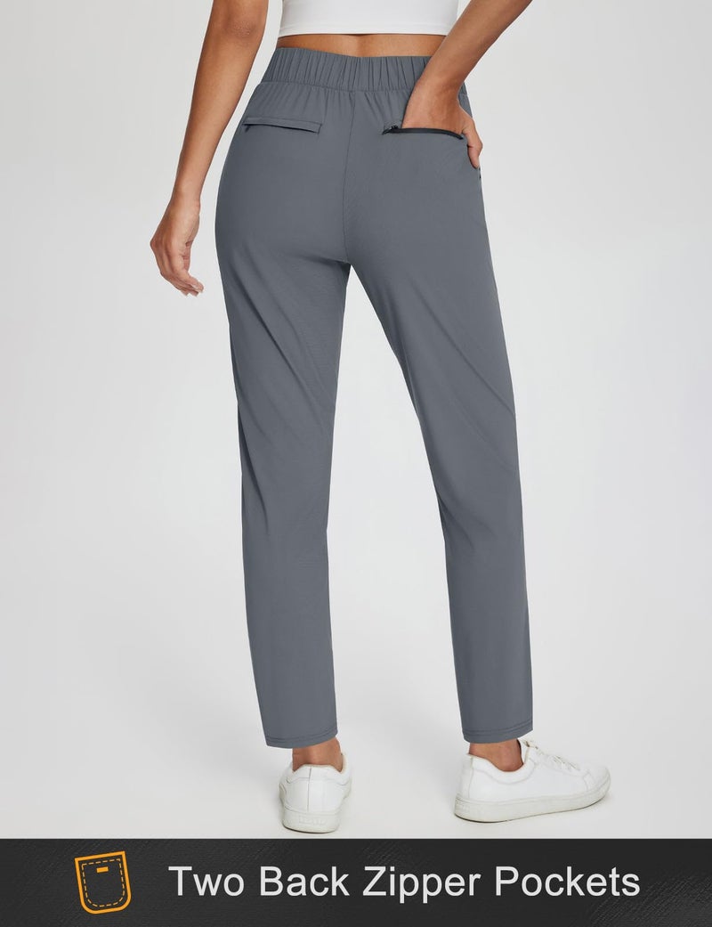 baleaf Womens Business Casual Pants Stretch Travel Pants On Airport with Zipper Pockets Dressy Slacks Golf Work Office Dark Grey L - Image 4