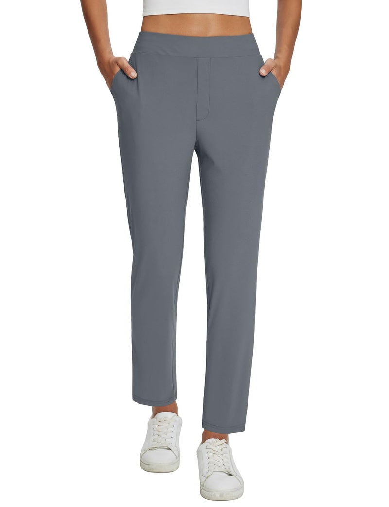 baleaf Womens Business Casual Pants Stretch Travel Pants On Airport with Zipper Pockets Dressy Slacks Golf Work Office Dark Grey L - Image 1