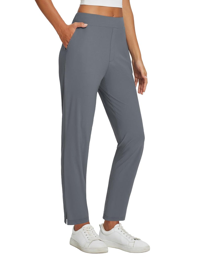 baleaf Womens Business Casual Pants Stretch Travel Pants On Airport with Zipper Pockets Dressy Slacks Golf Work Office Dark Grey L - Image 2
