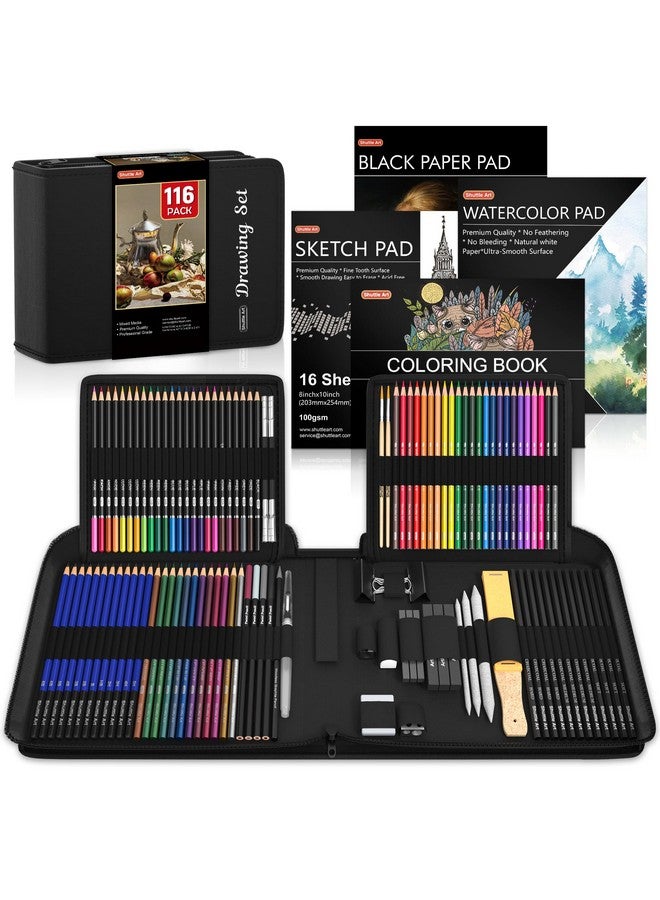 شاتل أرت مجموعة رسم مكونة من 116 قطعة، لوازم رسم كاملة مع أقلام رسم وأقلام ملونة وعصي فحم الجرافيت وأدوات رسم احترافية ومنصات ورقية للفنانين المبتدئين والأطفال - Image 1