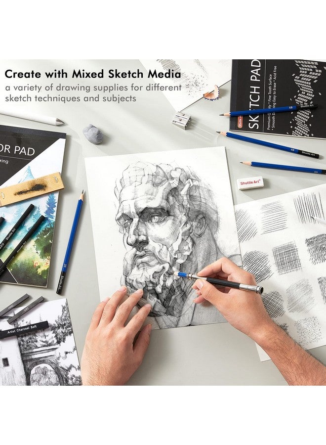 شاتل أرت مجموعة رسم مكونة من 116 قطعة، لوازم رسم كاملة مع أقلام رسم وأقلام ملونة وعصي فحم الجرافيت وأدوات رسم احترافية ومنصات ورقية للفنانين المبتدئين والأطفال - Image 5