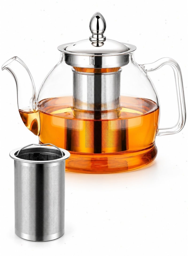 1000ml Borosilicate Glass Teapot with Removable Infuser, Stovetop Safe Heat Resistant Tea Pot for Loose Leaf, Blooming & Herbal Tea, Ideal for Home Daily Brewing - Image 1