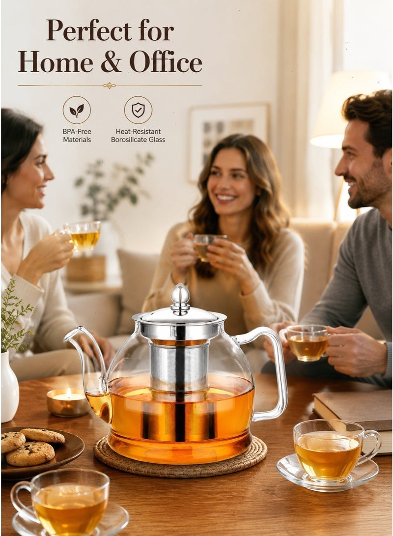 1000ml Borosilicate Glass Teapot with Removable Infuser, Stovetop Safe Heat Resistant Tea Pot for Loose Leaf, Blooming & Herbal Tea, Ideal for Home Daily Brewing - Image 2