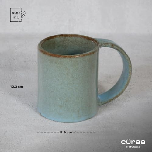 CÜRAA by YFL Home Terra Coffee Mug Set of 2 | Microwave-Safe Ceramic Coffee Mugs for Gift | Perfect for Tea, Coffee, Milk & Cappuccino | Handcrafted Tea Cups,Tea Mugs Set for Gifting | 400ml Each - Image 3
