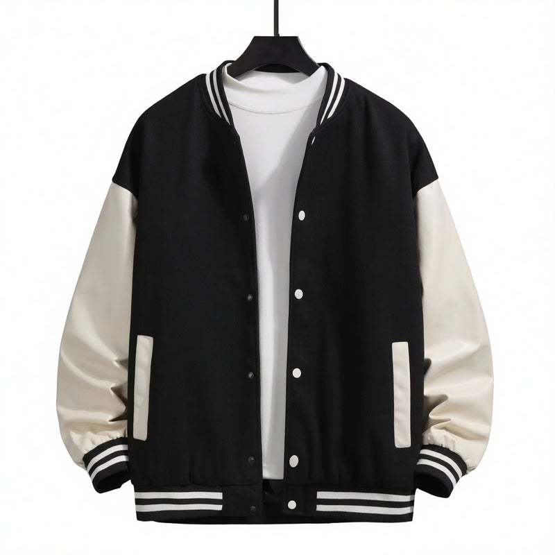 Men's PU Leather Baseball Jacket Casual Streetwear Oversized Coat - Image 3