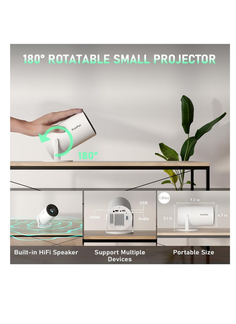XuanPad - [Electric Focus] Mini Projector with Android System,  Portable Projector with WiFi 6 and Bluetooth, Auto Vertical Correction, FULL HD 1080P, 180°Rotatable Outdoor Movie Projector for Phone | X3 | S3KG - Image 1