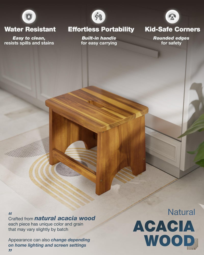 FANATU Wooden Step Stool, 13'' Heavy Duty Stepping Stool for Adults with Handle, Nonslip & Durable Design Supports up to 500lbs for Bedroom or Kitchen - Image 2