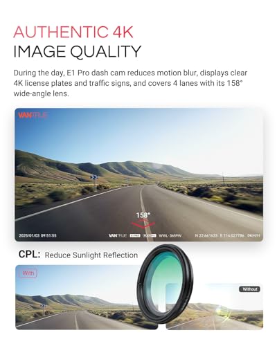 Vantrue E1 Pro 4K Mini Dash Cam Front, STARVIS 2 PlatePix HDR Night Vision Car Camera, Built-in 5G WiFi GPS, 1.54'' IPS Screen, Voice Control, 24/7 Buffered Parking Mode, Support 1TB Max - Image 4