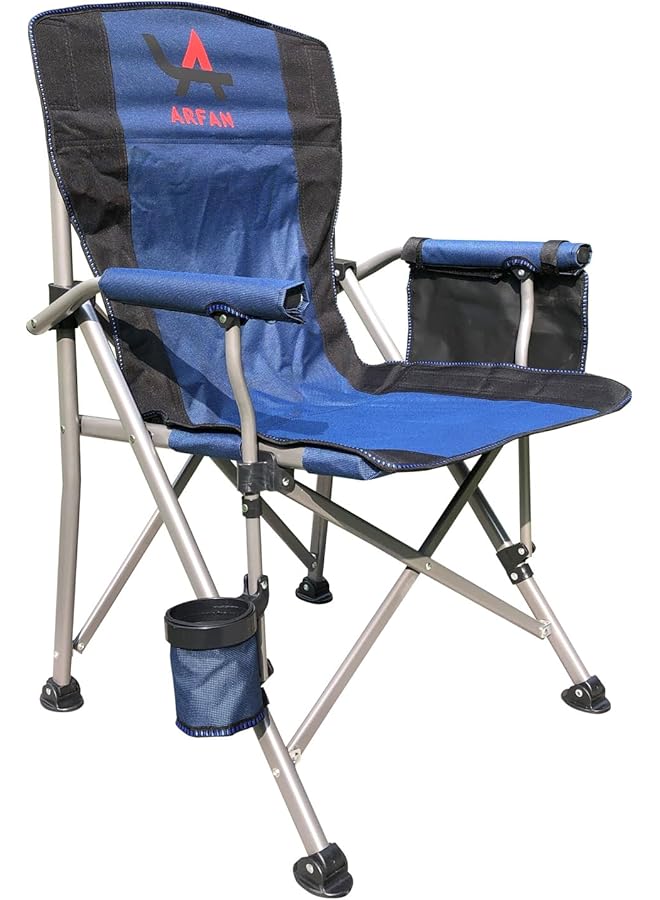 PROMASS Folding Camping Chair Portable Outdoor Beach Chair, Heavy Duty Foldable Lawn chair Support 150kg, Collapsible Lightweight Camp Chair with Cup Holder&Carry Bag for Fishing Outside Sports (Blue) - Image 1