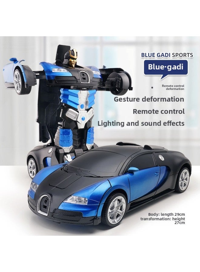 One-key Deformation Remote Control Car 2.4G Gesture Induction King Kong Robot Children's Toy Racing Generation Batch Cross-border-Color:Blue Gadi [remote Control Deformation + Gesture Induction] 1:14  - Image 1