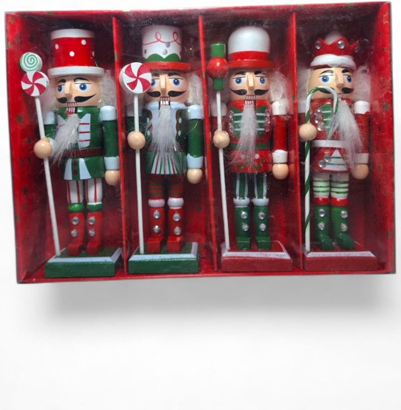 مجموعة تماثيل كسارة البندق من GTG Toys، 4 قطع خشبية، متعددة الألوان، ديكور منزلي لعيد الميلاد