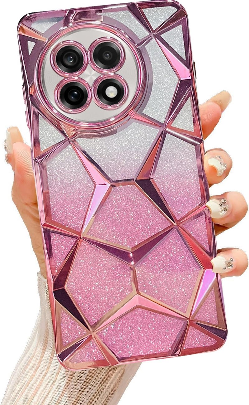 VONZEE Gradient Glitter Case for One Plus 13R, Luxury Electroplated 3D Cube, Diamond Bling Shiny Soft TPU Clear Shockproof Women Girls Protective Oneplus 13R Phone Cover (Rose Gold) - Image 1