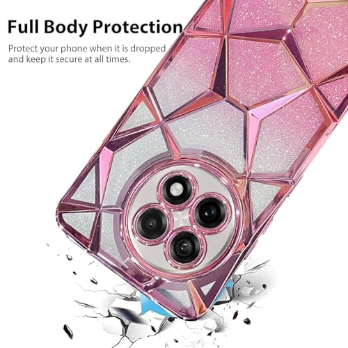 VONZEE Gradient Glitter Case for One Plus 13R, Luxury Electroplated 3D Cube, Diamond Bling Shiny Soft TPU Clear Shockproof Women Girls Protective Oneplus 13R Phone Cover (Rose Gold) - Image 3