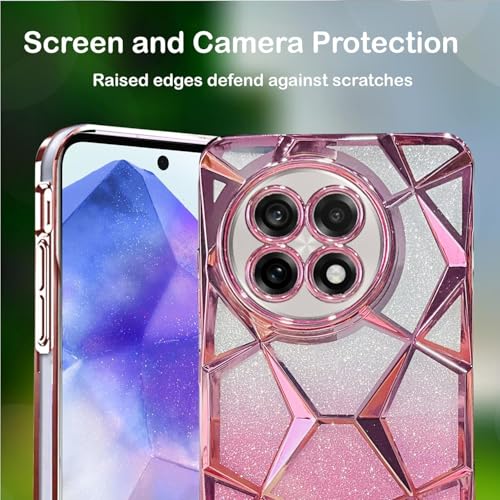 VONZEE Gradient Glitter Case for One Plus 13R, Luxury Electroplated 3D Cube, Diamond Bling Shiny Soft TPU Clear Shockproof Women Girls Protective Oneplus 13R Phone Cover (Rose Gold) - Image 4