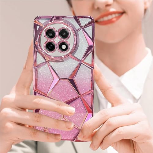VONZEE Gradient Glitter Case for One Plus 13R, Luxury Electroplated 3D Cube, Diamond Bling Shiny Soft TPU Clear Shockproof Women Girls Protective Oneplus 13R Phone Cover (Rose Gold) - Image 5