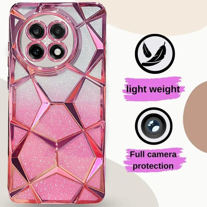 VONZEE Gradient Glitter Case for One Plus 13R, Luxury Electroplated 3D Cube, Diamond Bling Shiny Soft TPU Clear Shockproof Women Girls Protective Oneplus 13R Phone Cover (Rose Gold) - Image 2