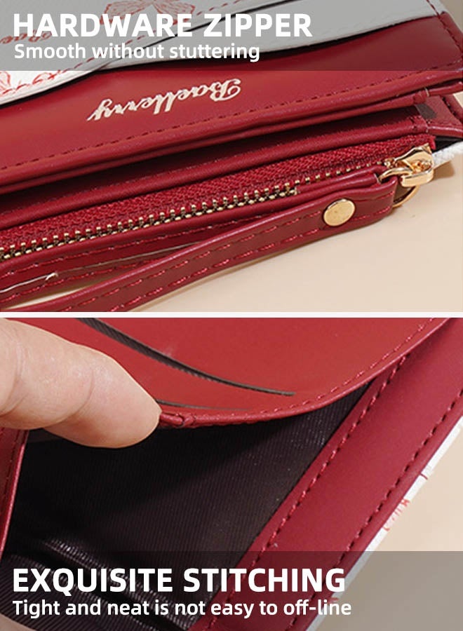 بايلليري محفظة نسائية، محفظة صغيرة ورفيعة لبطاقات الائتمان، مصنوعة من جلد البولي يوريثان، قابلة للطي، مزودة بسحاب، وجيب للعملات المعدنية، مع نافذة لبطاقة الهوية، محفظة قصيرة بنمط فراشة للنساء والسيدات والمراهقات والفتيات - Image 4