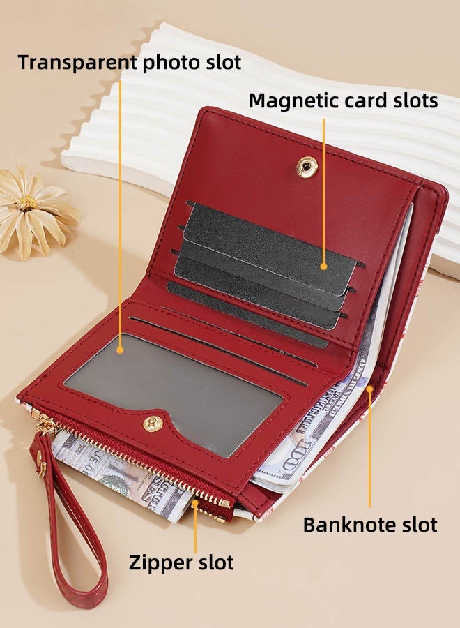بايلليري محفظة نسائية، محفظة صغيرة ورفيعة لبطاقات الائتمان، مصنوعة من جلد البولي يوريثان، قابلة للطي، مزودة بسحاب، وجيب للعملات المعدنية، مع نافذة لبطاقة الهوية، محفظة قصيرة بنمط فراشة للنساء والسيدات والمراهقات والفتيات - Image 3