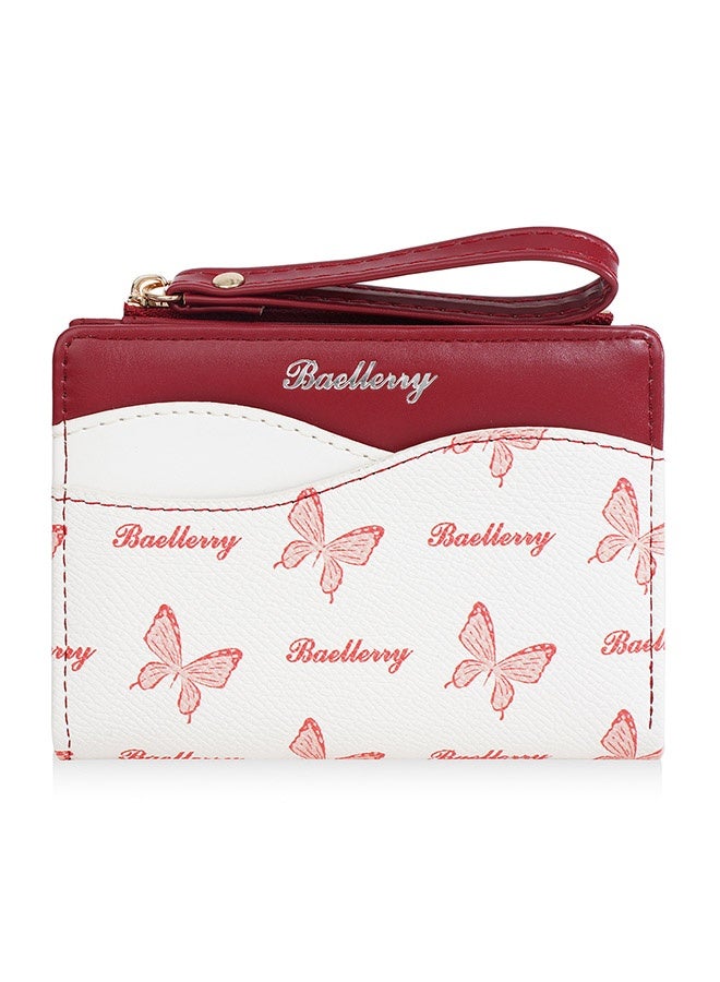 بايلليري محفظة نسائية، محفظة صغيرة ورفيعة لبطاقات الائتمان، مصنوعة من جلد البولي يوريثان، قابلة للطي، مزودة بسحاب، وجيب للعملات المعدنية، مع نافذة لبطاقة الهوية، محفظة قصيرة بنمط فراشة للنساء والسيدات والمراهقات والفتيات - Image 1