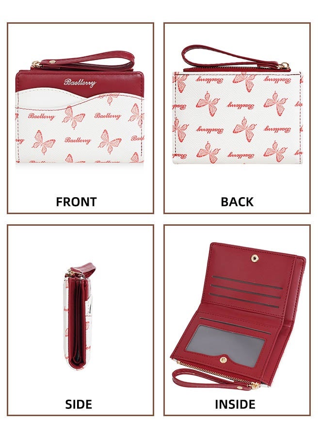 بايلليري محفظة نسائية، محفظة صغيرة ورفيعة لبطاقات الائتمان، مصنوعة من جلد البولي يوريثان، قابلة للطي، مزودة بسحاب، وجيب للعملات المعدنية، مع نافذة لبطاقة الهوية، محفظة قصيرة بنمط فراشة للنساء والسيدات والمراهقات والفتيات - Image 5