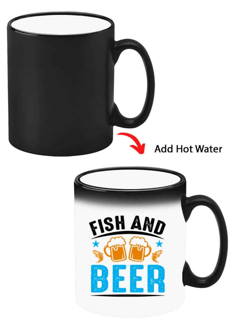 Theodor Color Changing Heat Sensitive Ceramic Mug, Image Revealed When HOT Liquid is Added! Fish and Beer black - Image 1