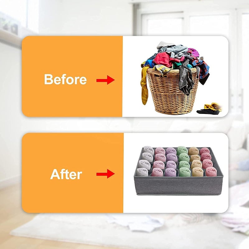 VANVASS AVANAVA 2 Pack Closet Socks Organizer Drawer Divider 24 Slot Collapsible Closet Cabinet Organizer for Storing Socks Lingerie Underwear Grey - Image 5