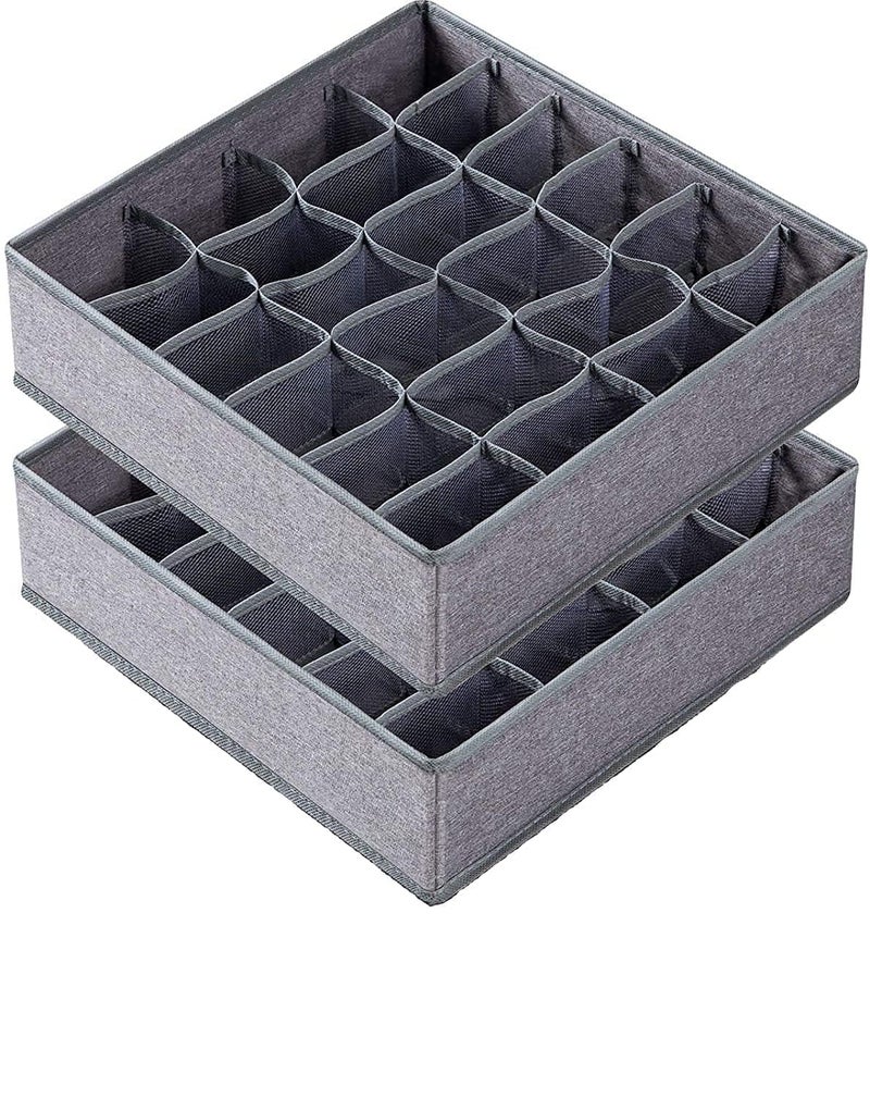 VANVASS AVANAVA 2 Pack Closet Socks Organizer Drawer Divider 24 Slot Collapsible Closet Cabinet Organizer for Storing Socks Lingerie Underwear Grey - Image 1