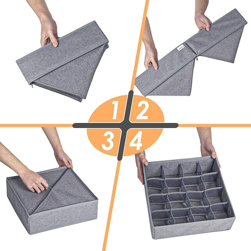 VANVASS AVANAVA 2 Pack Closet Socks Organizer Drawer Divider 24 Slot Collapsible Closet Cabinet Organizer for Storing Socks Lingerie Underwear Grey - Image 2