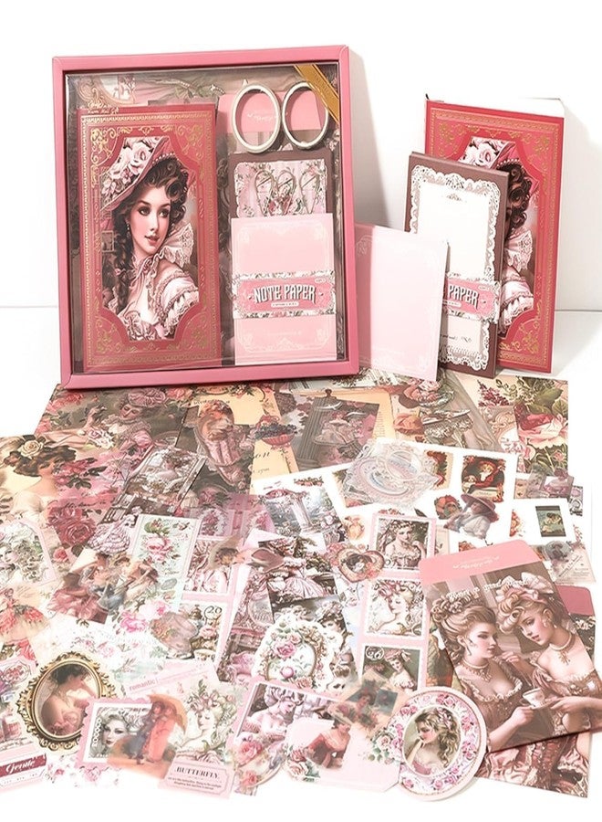 yifely Paper Vintage Aesthetic Scrapbook Kit Scrapbooking Supplies Kit with Bullet Junk Journal,Stationery,A6 Grid Notebook with Graph Ruled Page DIY Journaling Gift for (Vitorian Pink) - Image 2