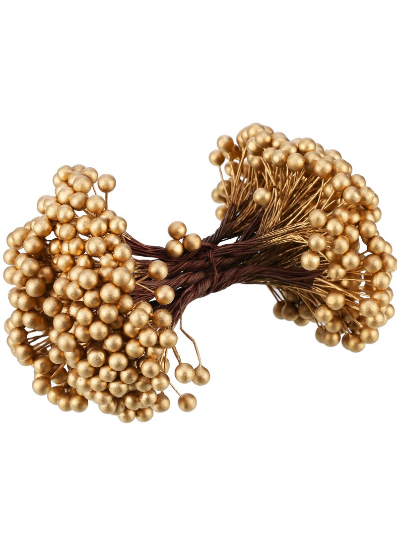 BBTO BBTO Artificial Holly Berries on Wire Stems  250 Stems with 500 Pieces 8 mm Fake Berries for Tree Decorations Wreath Craft Use Wedding Party Favor (Gold)  - Image 1