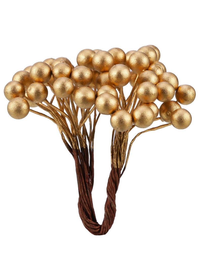 BBTO BBTO Artificial Holly Berries on Wire Stems  250 Stems with 500 Pieces 8 mm Fake Berries for Tree Decorations Wreath Craft Use Wedding Party Favor (Gold)  - Image 2