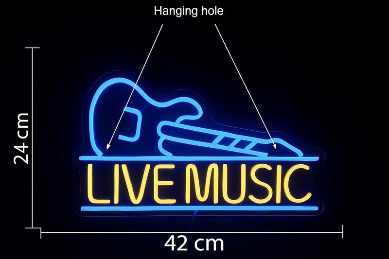 Horoof Home Live Music Neon LED Wall Light with Guitar Design - Blue and Yellow Acrylic Sign for Bar and Room Decor - Image 3