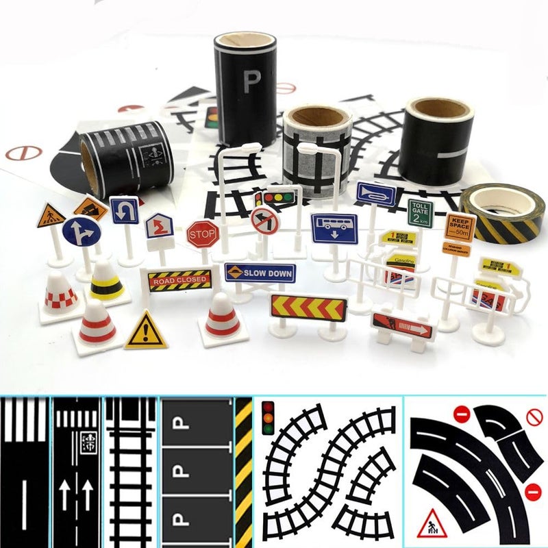 dspitwod Road Tape for Toy Cars Trains Black Track 3 Rolls Road Tape 197 inch by 19 inch Packing Traffic Signs Stick to Floors and Walls Quick Cleanup for Kids Car Play Gift - Image 2