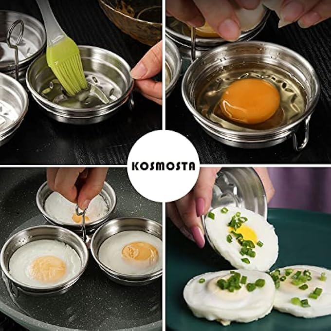 Kosmosta Stainless Steel Egg Poacher Perfect Poached Egg Maker Round Egg Cooker Rings For Breakfast Cooking Tool 3 Poached Egg Cups - Image 5