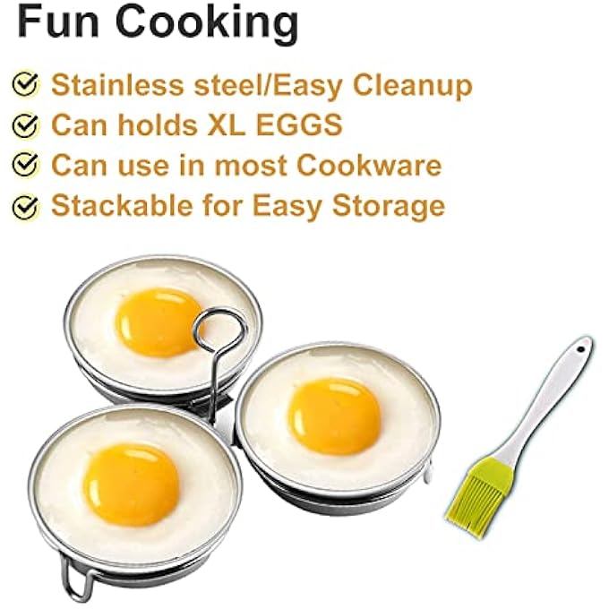 Kosmosta Stainless Steel Egg Poacher Perfect Poached Egg Maker Round Egg Cooker Rings For Breakfast Cooking Tool 3 Poached Egg Cups - Image 3