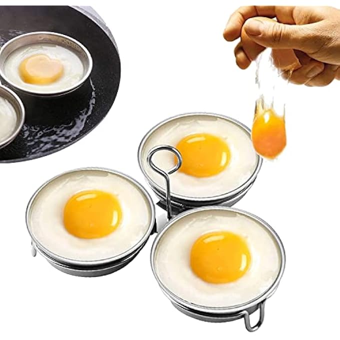 Kosmosta Stainless Steel Egg Poacher Perfect Poached Egg Maker Round Egg Cooker Rings For Breakfast Cooking Tool 3 Poached Egg Cups - Image 1