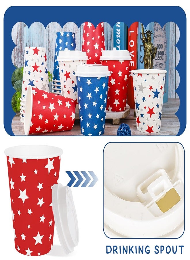 FYSUIMU 72 Set Patriotic Star Disposable Coffee Cups with Lids 12Oz 4th of July USA Star Insulated Paper To Go Cups for Independence Day Home Party Favors - Image 3