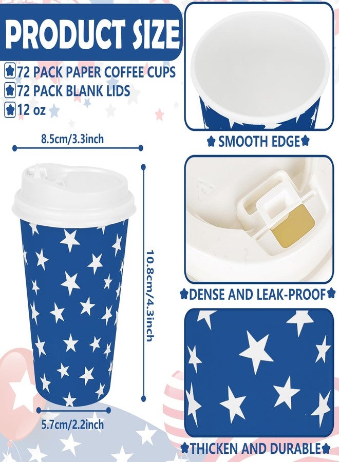 FYSUIMU 72 Set Patriotic Star Disposable Coffee Cups with Lids 12Oz 4th of July USA Star Insulated Paper To Go Cups for Independence Day Home Party Favors - Image 2